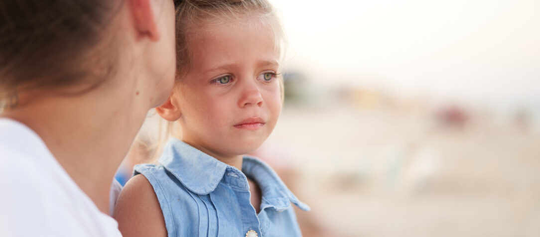 Little girl crying Mother daughter summer beach. Child upset and cry Little girl crying Mother daughter summer beach. Child upset and cry Adorable caucasian kid cry Childhood problems